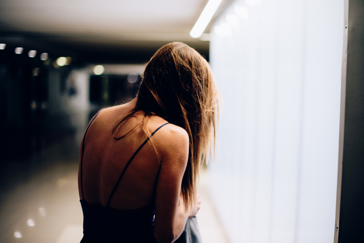 Woman, back, tunnel